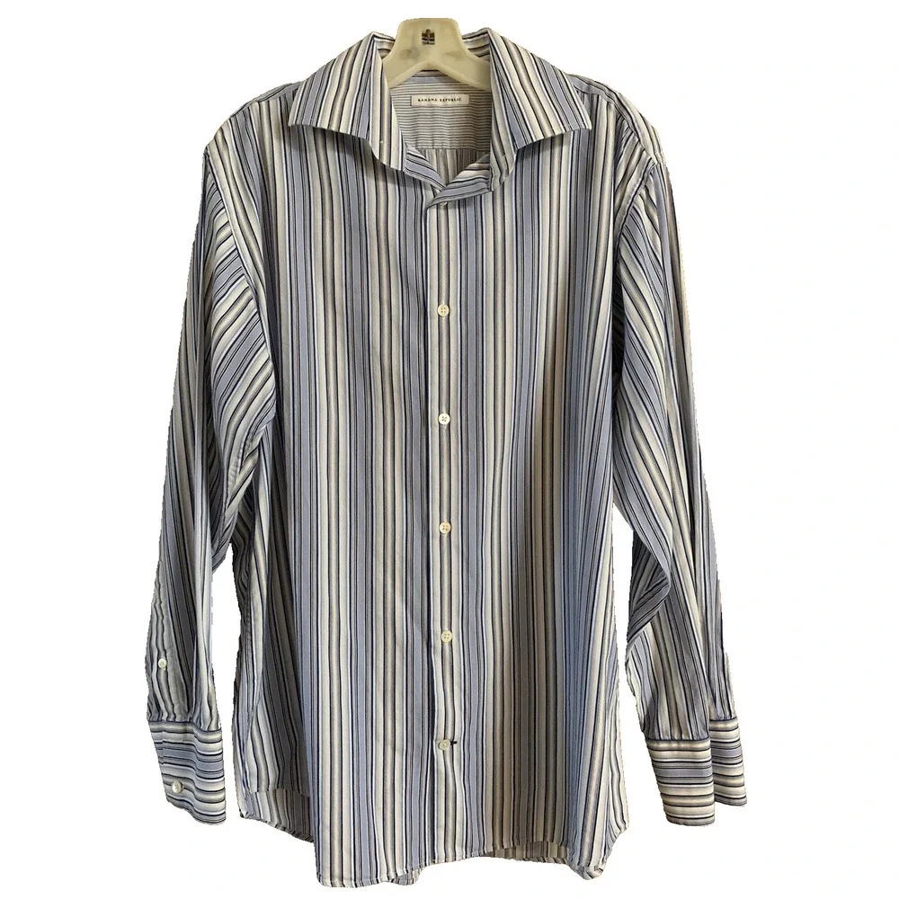 Banana Republic Men Button Down Size L Shirt Long Sleeves Stripes Blue